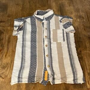 Sovereign Code neutral‎ black striped short sleeve button up polo shirt SIZE 6